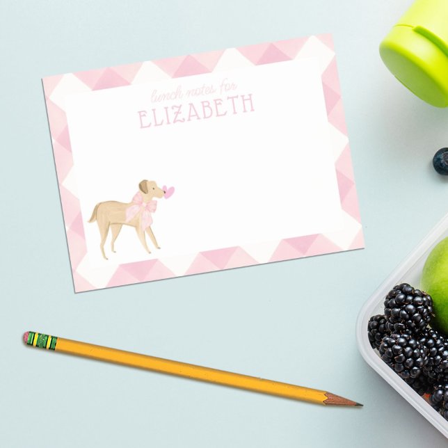 Notas Post-it® Perro rosado de Gingham con Personalizado Bow Kids (Subido por el creador)