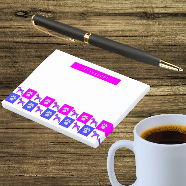 Notas Post-it® Perro Schnauzer y pasto rosa y azul caliente (Schnauzer dog cute pink and blue post it notes)