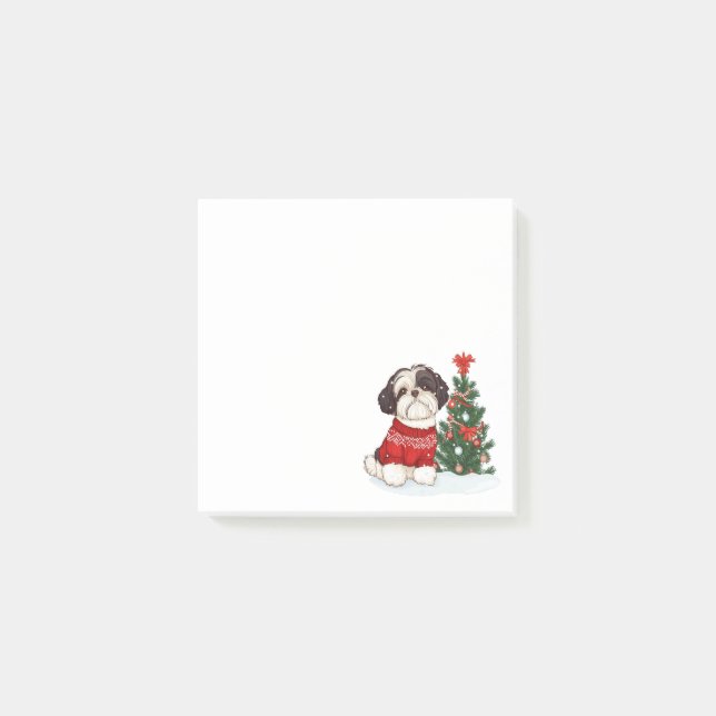 Notas Post-it® Perro Shih Tzu de Navidad (Anverso)