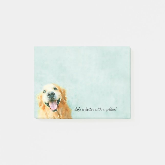 Notas Post-it® Perro sonriente del golden retriever en acuarela (Anverso)