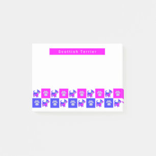 Notas Post-it® Perro terrorífico escocés y silueta azul y rosa ca