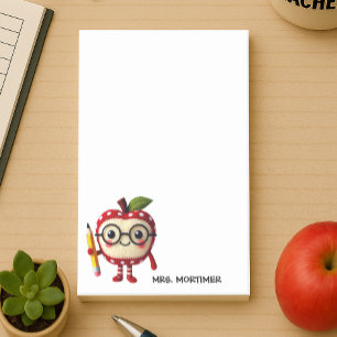 Notas Post-it® Personaje de Apple rojo con nombre de profesor de