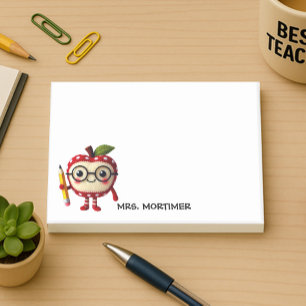 Notas Post-it® Personaje de Apple rojo recortado con profesor de