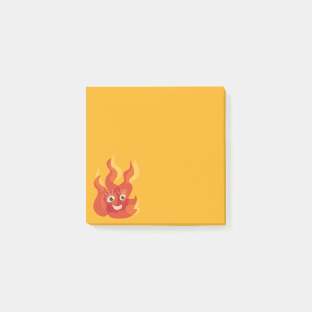 Notas Post-it® Personaje de la llama de fuego Feliz (Anverso)