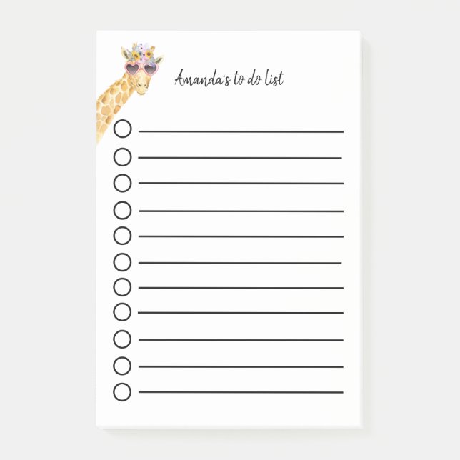 Notas Post-it® Personalisierbare Giraffe mit Blumen Sonnenbrille (Anverso)