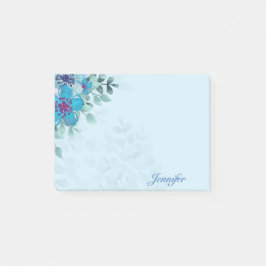Notas Post-it® Personalización de nombre Bonito Flores azules