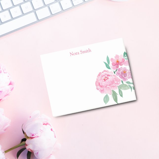 Notas Post-it® Personalización de tonos de agua (Brighten daily tasks with Watercolor Peonies Personalized Post-it Notes.)