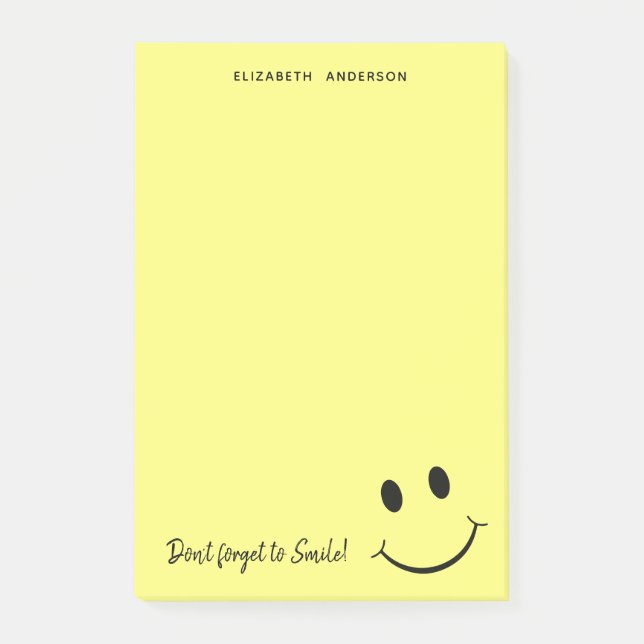 Notas Post-it® Personalizada la sonrisa alegre de cara amarilla (Anverso)