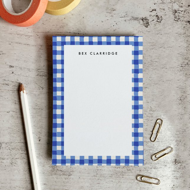 Notas Post-it® Personalizadas a cuadros azules y blancos (Blue and White Checkered Personalized Post-it Notes)