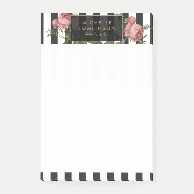 Notas Post-it personalizadas de rayas florales vin (Anverso)