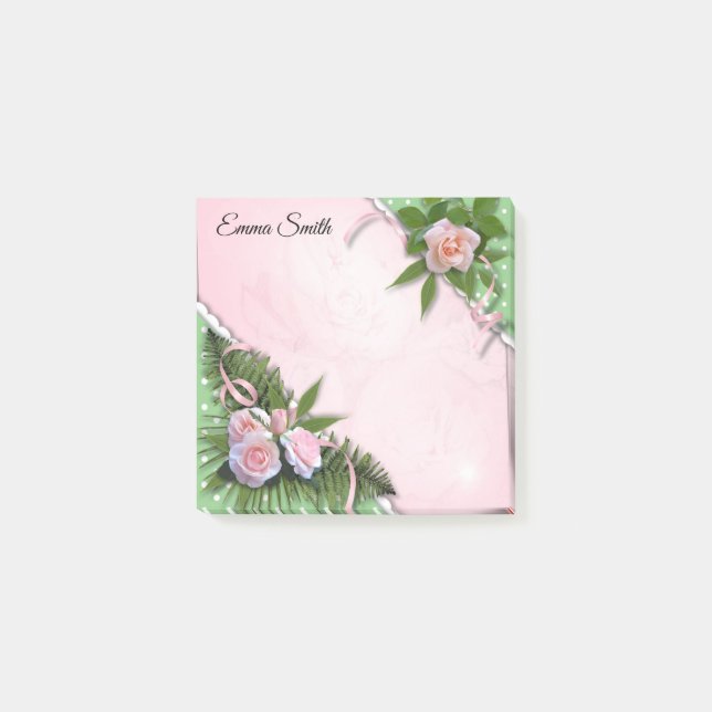 Notas Post-it personalizadas de rosas rosadas (Anverso)