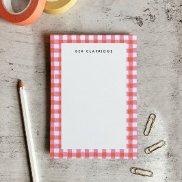 Notas Post-it® Personalizado a cuadros rosados y rojos