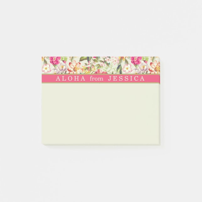 Notas Post-it® Personalizado Aloha Tropical Floral Rosa y Lime (Anverso)