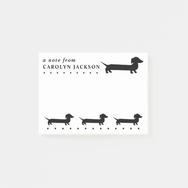 Notas Post-it® Personalizado blanco y negro de Dachshund (Anverso)