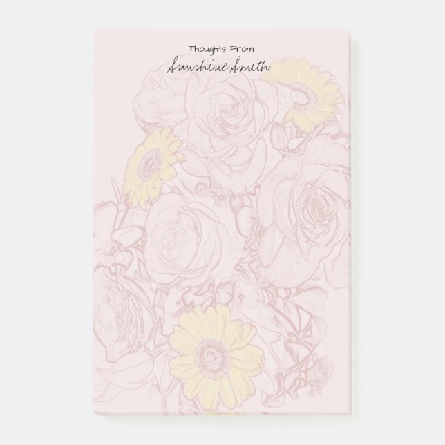 Notas Post-it® Personalizado Bonito Daisy Rosas Esbozo (Anverso)