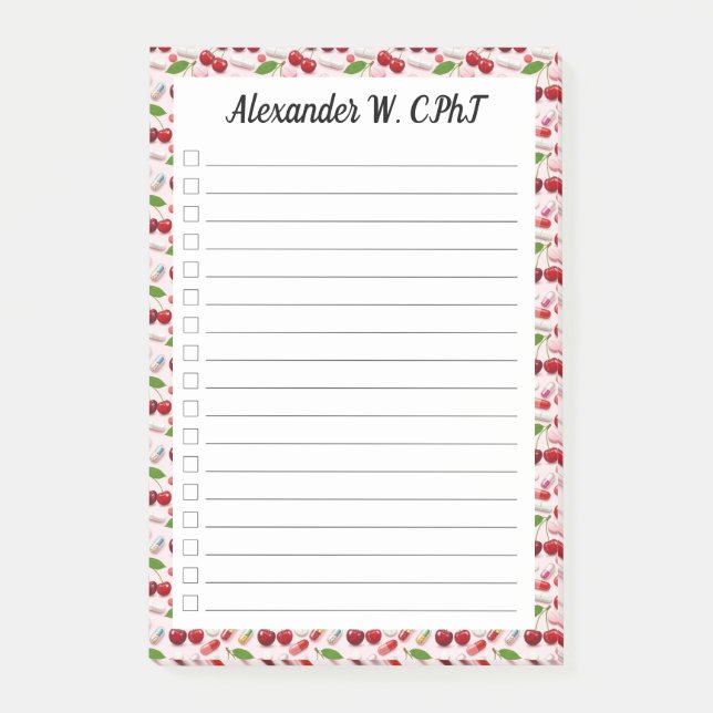 Notas Post-it® Personalizado Cherry Pharmacy Tech Check List It (Anverso)
