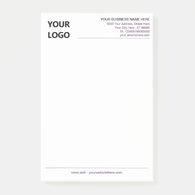 Notas Post-it® Personalizado Company Logo Info Business Post it N (Anverso)