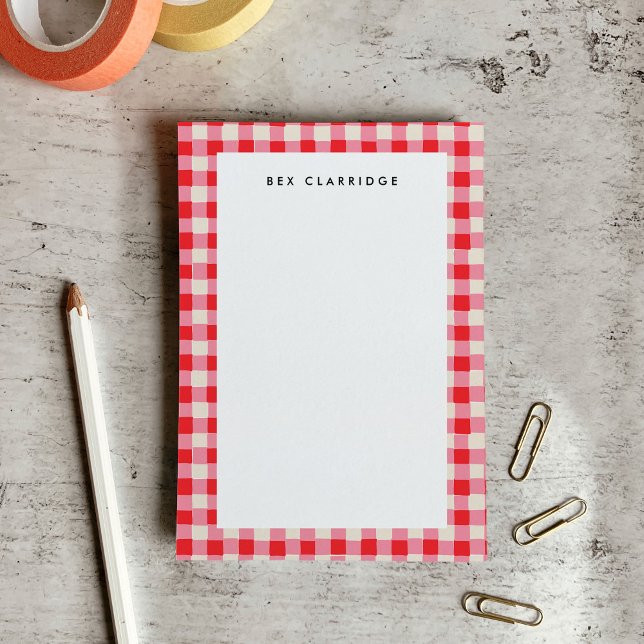 Notas Post-it® Personalizado con Cuadros Rosados (Pink and Red Checkered Personalized Post-it Notes)