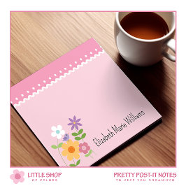 Notas Post-it® Personalizado con flores rosadas