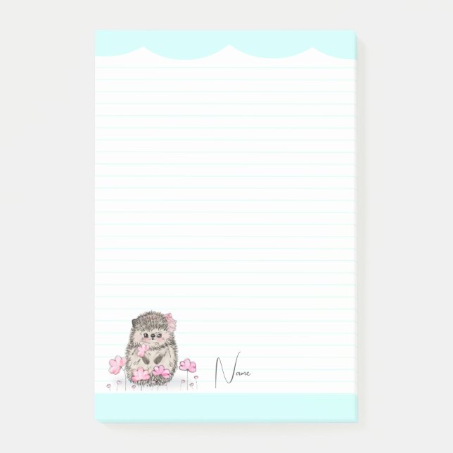 Notas Post-it® Personalizado Cute Little Hedgehog Blue (Anverso)