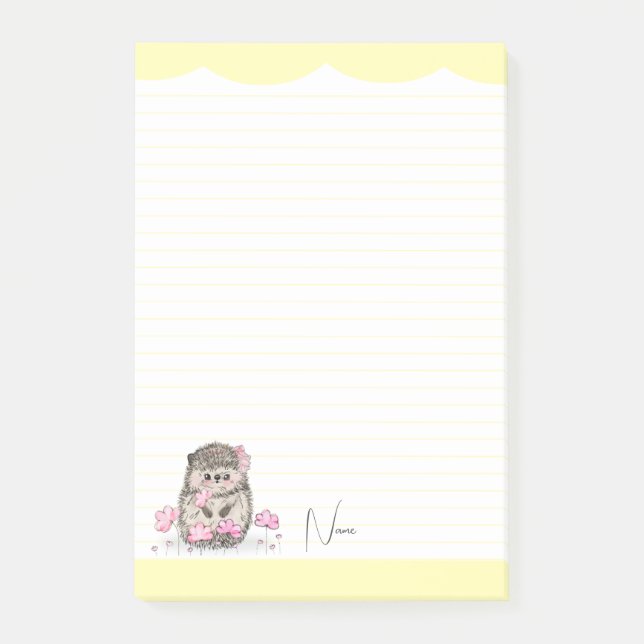 Notas Post-it® Personalizado Cute Pequeño Hedgehog Amarillo (Anverso)