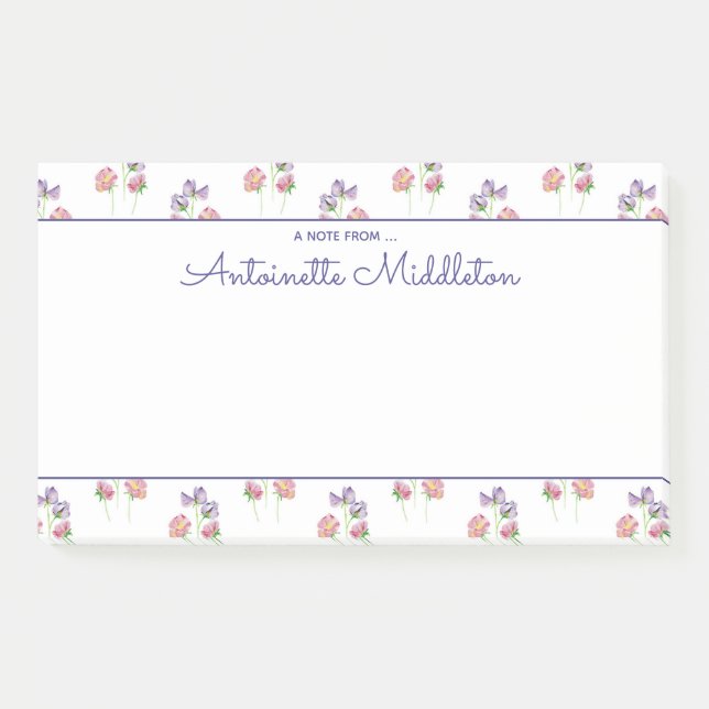 Notas Post-it® Personalizado de acuarela floral de lavanda rosa b (Anverso)