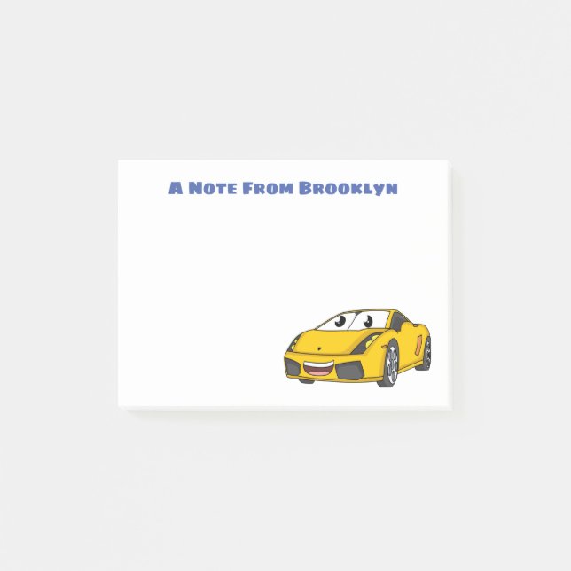Notas Post-it® Personalizado de coche deportivo amarillo alegre (Anverso)