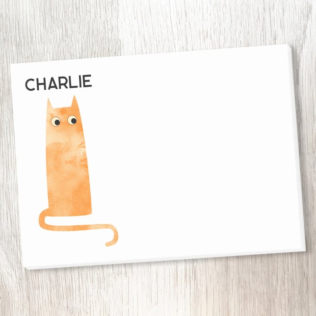 Notas Post-it® Personalizado de gato naranja (Watercolor orange cat fun personalized name Post It notes)