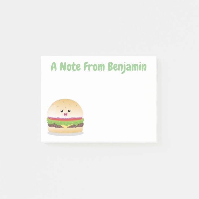 Notas Post-it® Personalizado de hamburguesa kawaii feliz (Anverso)