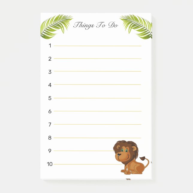 Notas Post-it® Personalizado de león y hojas de palma cosas que h (Anverso)