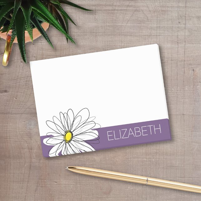 Notas Post-it® Personalizado de margarita y marrón amarilla (A whimsical daisy post-it note with an area to add your name)