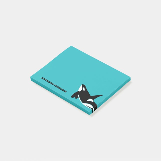 Notas Post-it® Personalizado de orcas asesinas ballenas azul Verd (En perspectiva)