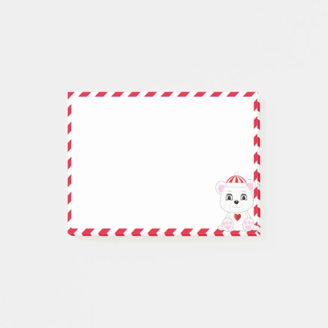 Notas Post-it® Personalizado de oso polar blanco y rojo (Anverso)