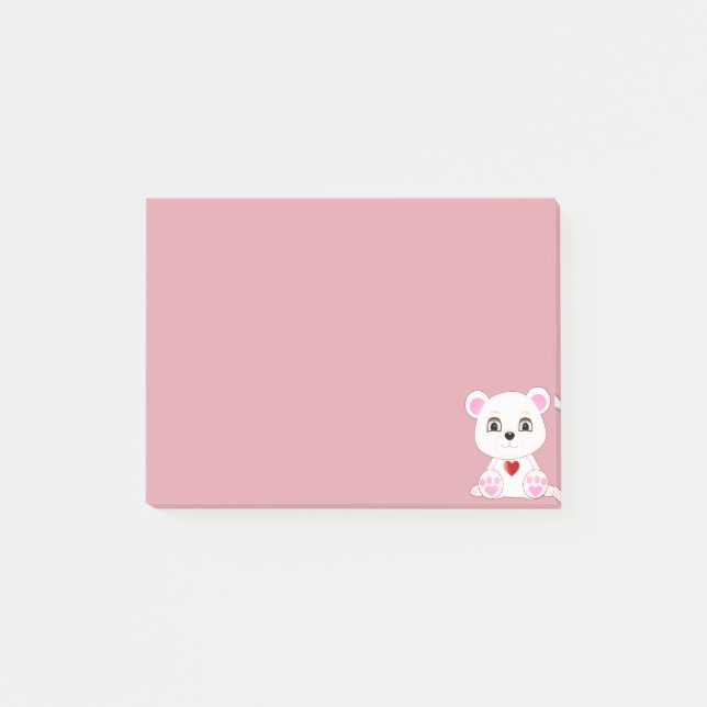 Notas Post-it® Personalizado de oso polar lindo con oro Rosa (Anverso)
