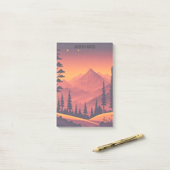 Notas Post-it® Personalizado de paisajes del bosque montañoso Sun (Escritorio)