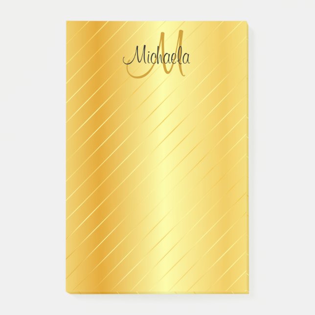 Notas Post-it® Personalizado Dorado Monograma moderno elegante (Anverso)