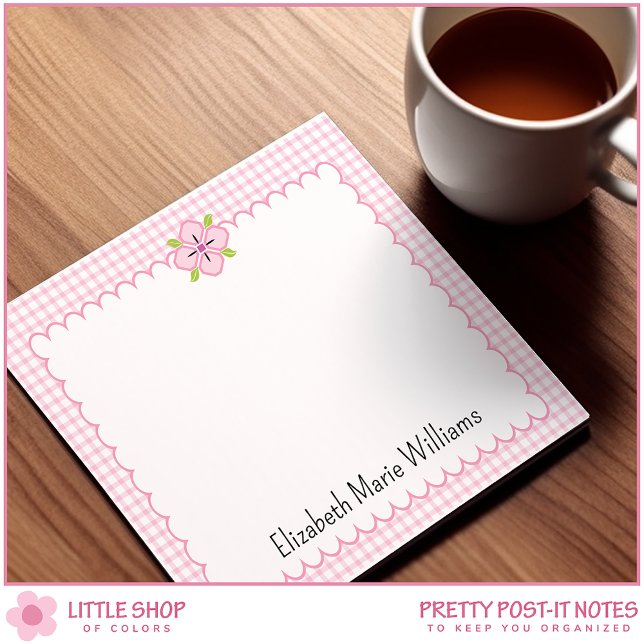 Notas Post-it® Personalizado el borde floral rosado de Gingham (Subido por el creador)