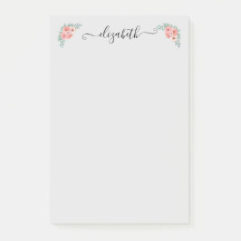 Notas Post-it® Personalizado elegante rosa floral script 