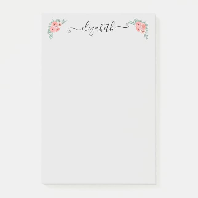 Notas Post-it® Personalizado elegante rosa floral script  (Anverso)