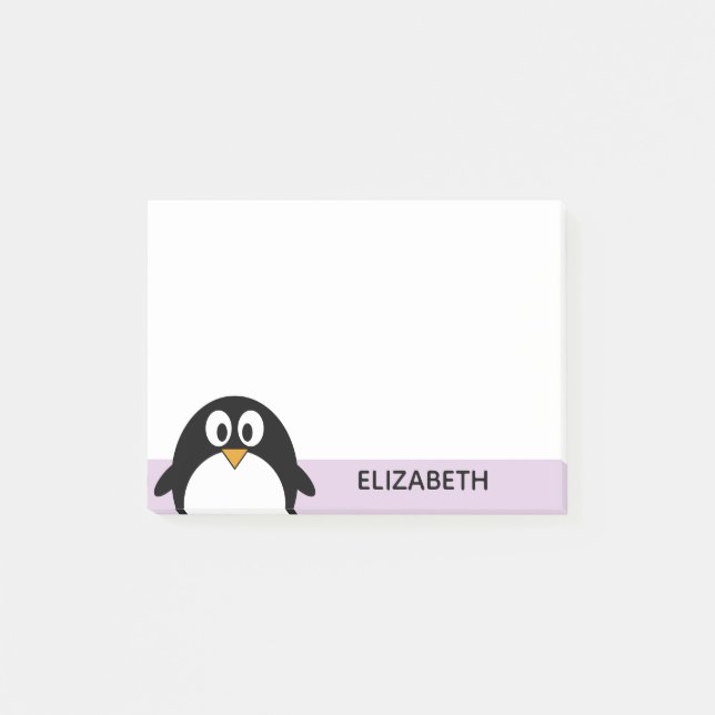 Notas Post-it® personalizado lindo pingüino lavanda y negro (Anverso)