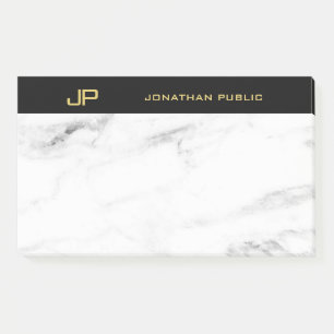 Notas Post-it® Personalizado Mármol Blanco Monograma Dorado Texto