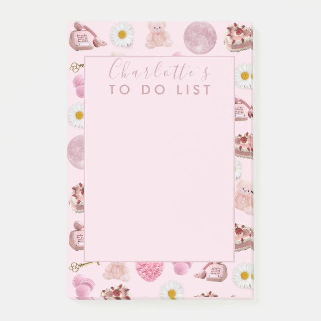 Notas Post-it® Personalizado Monograma Coquette Cute chica Rosa F (Anverso)
