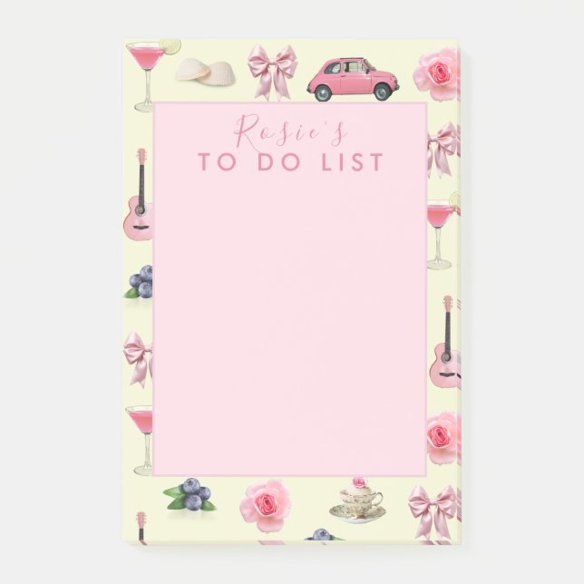 Notas Post-it® Personalizado Monograma Coquette Cute chica Rosa F (Anverso)