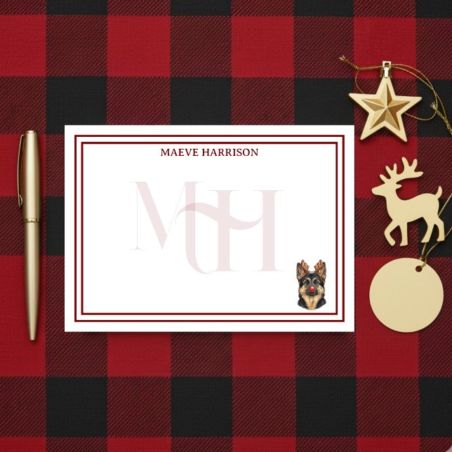 Notas Post-it® Personalizado Monograma festividad Pastor Alemán R (Gift custom holiday stationery to the dog lover in your life! )