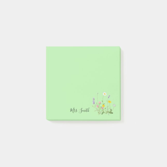 Notas Post-it® Personalizado Monograma Floral (Anverso)