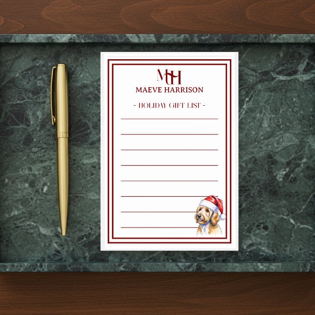 Notas Post-it® Personalizado Monograma Golden Doodle Holiday List (Gift custom holiday stationery to the dog lover in your life!)