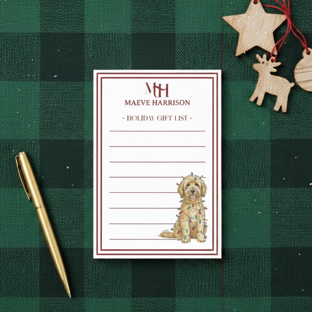 Notas Post-it® Personalizado Monograma Golden Doodle Holiday List (Gift custom holiday stationery to the dog lover in your life!)