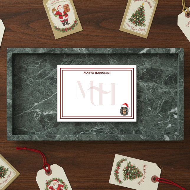 Notas Post-it® Personalizado Monograma Holiday Dachshund Santa Ha (Gift custom holiday stationery to the dog lover in your life! )