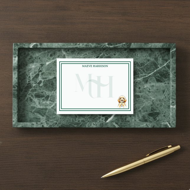 Notas Post-it® Personalizado Monograma mano Dibujo Doodle Dorado  (Gift custom stationery to the dog lover in your life! )