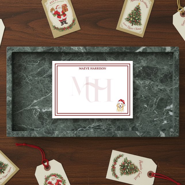 Notas Post-it® Personalizado Monograma vacaciones Golden Retrieve (Gift custom holiday stationery to the dog lover in your life! )